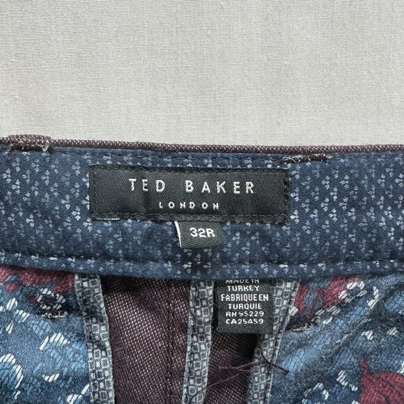Ted Baker London Lommy Classic Fit Pants Men Sz 32R Chambray Straight Dark Plum - Picture 10 of 12